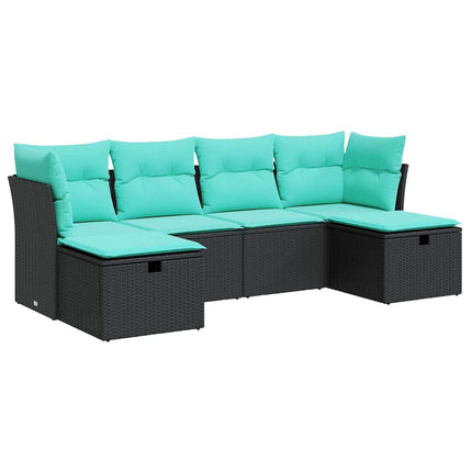 Loungegrupp med dynor 6 delar svart konstrotting