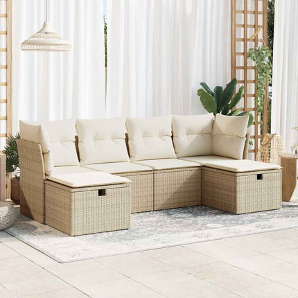 Soffgrupp för trädgården med dynor 6 delar beige konstrotting