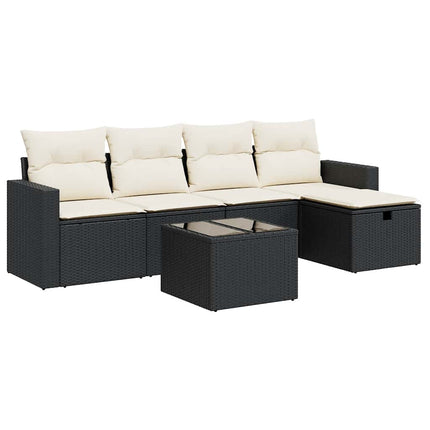 Loungegrupp med dynor 6 delar svart konstrotting