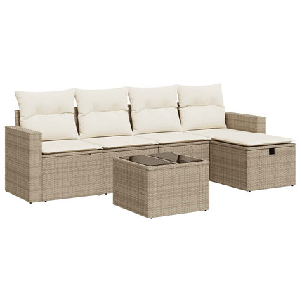 Soffgrupp för trädgården med dynor 6 delar beige konstrotting