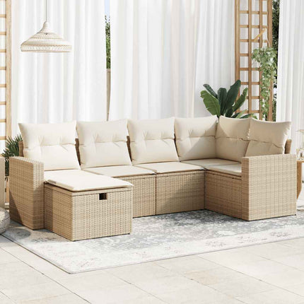Soffgrupp för trädgården med dynor 6 delar beige konstrotting