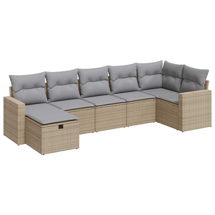 Matgrupp för trädgården med dynor 7 delar beige konstrotting
