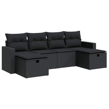 Loungegrupp med dynor 6 delar svart konstrotting