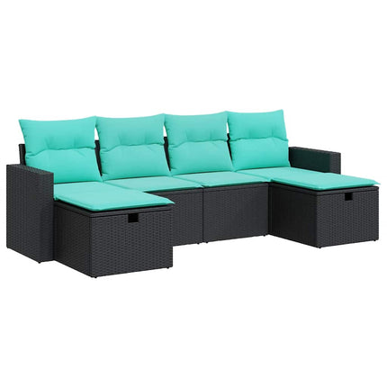 Loungegrupp med dynor 6 delar svart konstrotting