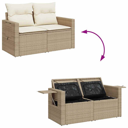 Soffgrupp för trädgård med dynor 4 delar beige konstrotting