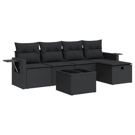 Loungegrupp med dynor 6 delar svart konstrotting