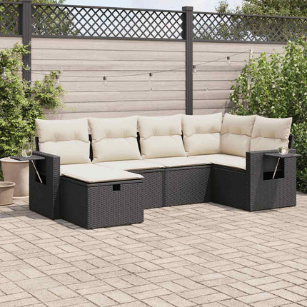 Loungegrupp med dynor 6 delar svart konstrotting