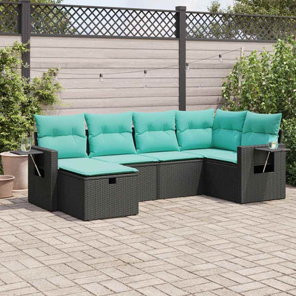 Loungegrupp med dynor 6 delar svart konstrotting