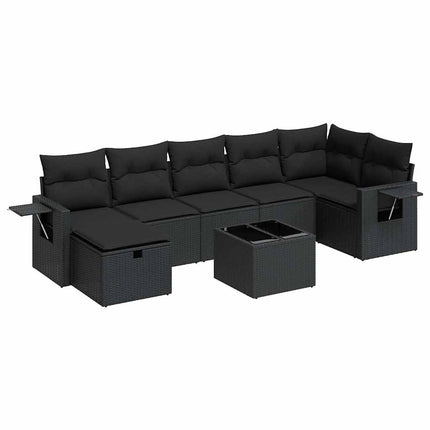 Loungegrupp för trädgården med dynor 8 delar svart konstrotting