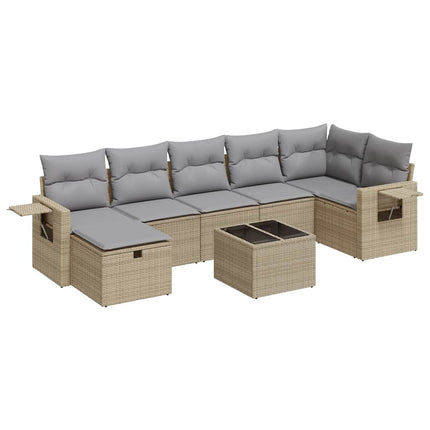 Matgrupp för trädgården med dynor 8 delar beige konstrotting