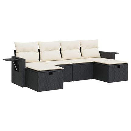 Loungegrupp med dynor 6 delar svart konstrotting