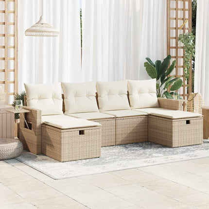 Soffgrupp för trädgården med dynor 6 delar beige konstrotting