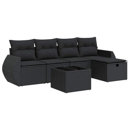 Loungegrupp med dynor 6 delar svart konstrotting