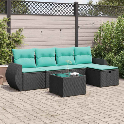 Loungegrupp med dynor 6 delar svart konstrotting