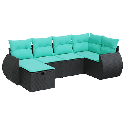 Loungegrupp med dynor 6 delar svart konstrotting