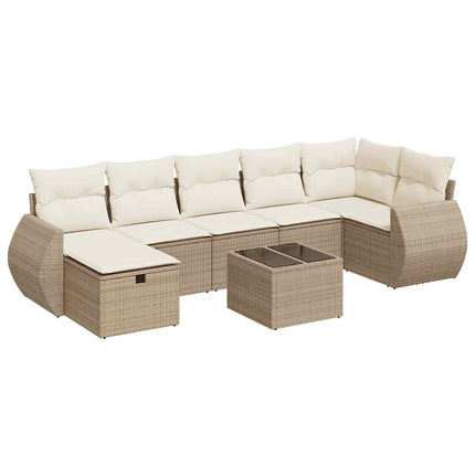 Matgrupp för trädgården med dynor 8 delar beige konstrotting