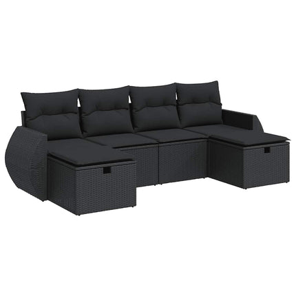 Loungegrupp med dynor 6 delar svart konstrotting