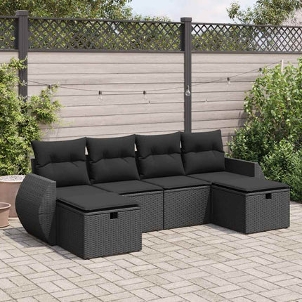 Loungegrupp med dynor 6 delar svart konstrotting