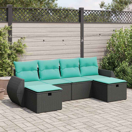 Loungegrupp med dynor 6 delar svart konstrotting