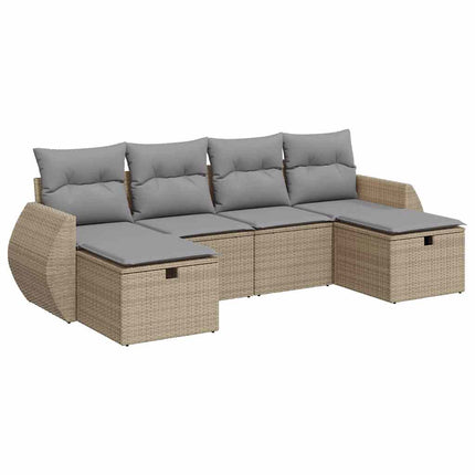 Soffgrupp för trädgården med dynor 6 delar beige konstrotting