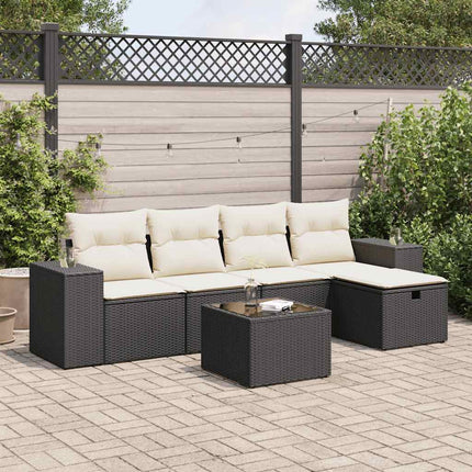 Loungegrupp med dynor 6 delar svart konstrotting
