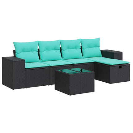 Loungegrupp med dynor 6 delar svart konstrotting