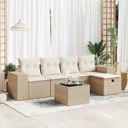 Soffgrupp för trädgården med dynor 6 delar beige konstrotting