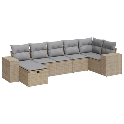 Matgrupp för trädgården med dynor 7 delar beige konstrotting