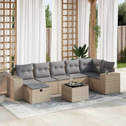Matgrupp för trädgården med dynor 8 delar beige konstrotting