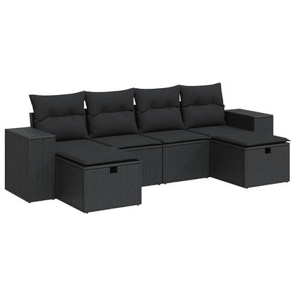 Loungegrupp med dynor 6 delar svart konstrotting
