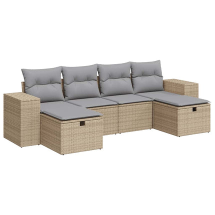 Soffgrupp för trädgården med dynor 6 delar beige konstrotting