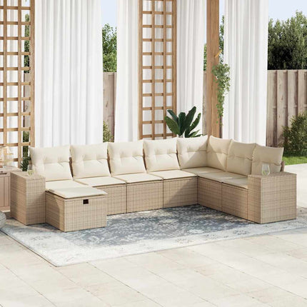 Matgrupp för trädgården med dynor 8 delar beige konstrotting