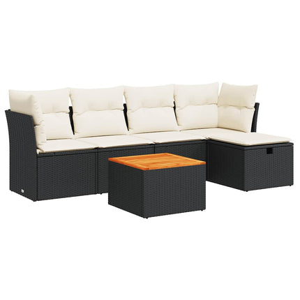 Loungegrupp med dynor 6 delar svart konstrotting