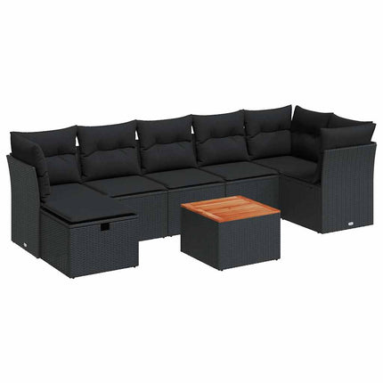 Loungegrupp för trädgården med dynor 8 delar svart konstrotting