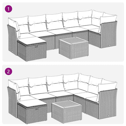 Loungegrupp för trädgården med dynor 8 delar svart konstrotting
