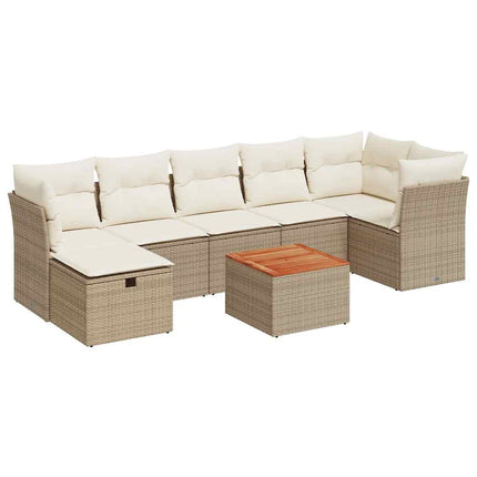 Matgrupp för trädgården med dynor 8 delar beige konstrotting