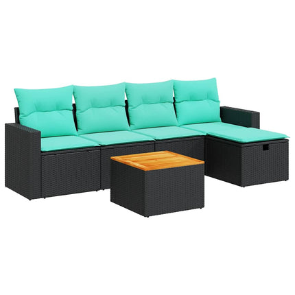 Loungegrupp med dynor 6 delar svart konstrotting