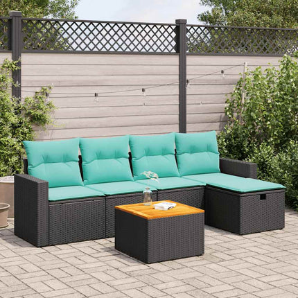 Loungegrupp med dynor 6 delar svart konstrotting