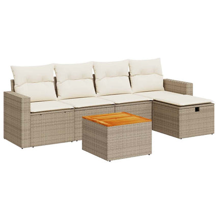 Soffgrupp för trädgården med dynor 6 delar beige konstrotting