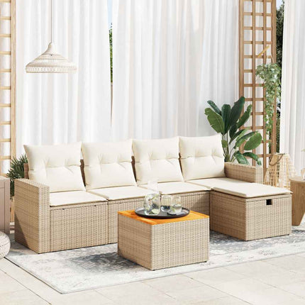 Soffgrupp för trädgården med dynor 6 delar beige konstrotting