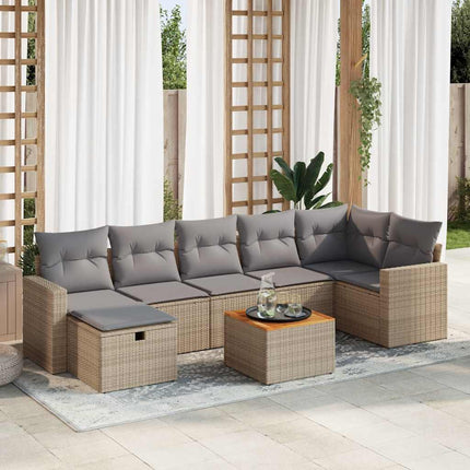 Matgrupp för trädgården med dynor 8 delar beige konstrotting