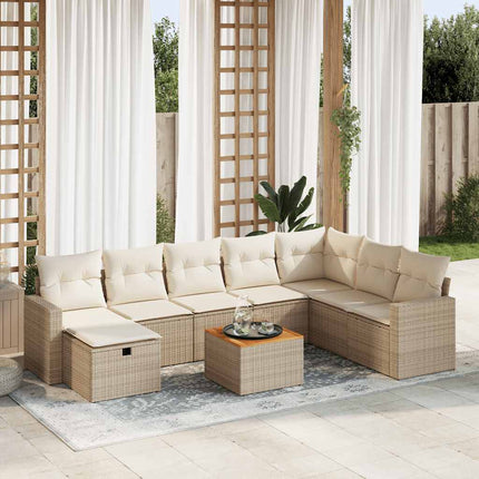 Soffgrupp för trädgården med dynor 9 delar beige konstrotting