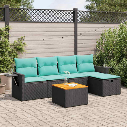 Loungegrupp med dynor 6 delar svart konstrotting