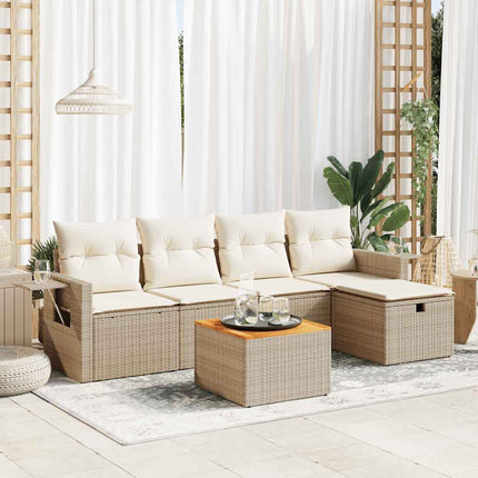 Soffgrupp för trädgården med dynor 6 delar beige konstrotting