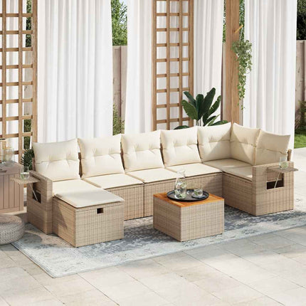 Matgrupp för trädgården med dynor 8 delar beige konstrotting