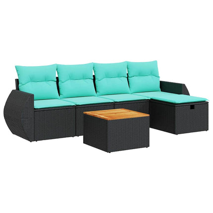 Loungegrupp med dynor 6 delar svart konstrotting