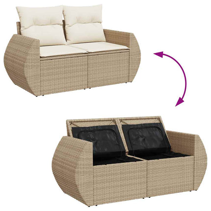 Matgrupp för trädgården med dynor 7 delar beige konstrotting