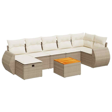 Matgrupp för trädgården med dynor 8 delar beige konstrotting