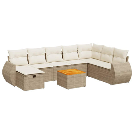 Soffgrupp för trädgården med dynor 9 delar beige konstrotting