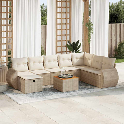 Soffgrupp för trädgården med dynor 9 delar beige konstrotting